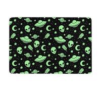 Lyfthologen Alfombra verde alienígena con diseño ovni de luna, alfombra suave para sala de estar, dormitorio (100 x 150 cm)