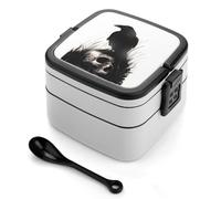 Lyfthologen Bento Box, lonchera de Halloween con diseño de calavera y cuervo, cajas de almacenamiento de alimentos de 2 capas con asa