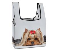 Lyfthologen Bolsa de compras plegable, bonita vaca de ganado, reutilizable, bolsa de comestibles lavable para uso diario, bolsas de viaje, Yorkshire Terrier., Talla única