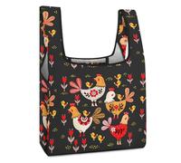 Lyfthologen Bolsa de compras plegable, bonita vaca de ganado, reutilizable, bolsa de comestibles lavable para uso diario, bolsas de viaje, Pollo colorido extraño, Talla única