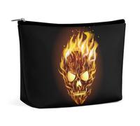 Lyfthologen Bolsa de cosméticos, divertida bolsa de maquillaje camaleón, bolsa de aseo portátil con cremallera para uso diario, viajes, Calavera con llama, One Size