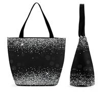 Lyfthologen Bolsa de mano con cremallera, Background-6772722, bolsa de playa, bolsa de hombro grande para uso diario, viajes, Brillo plateado brillante, 28.5 x 18 x 32.5 cm