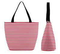 Lyfthologen Bolsa de mano con cremallera, bolsa de playa de conejillo de indias de dibujos animados, bolsa de hombro grande para uso diario, viajes, Patrón de rayas blancas y rojas, 28.5 x 18 x 32.5