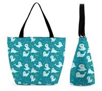 Lyfthologen Bolsa de mano con cremallera, bolsa de playa de dinosaurio blanco y negro, bolsa de hombro grande para uso diario, viajes, Bonito sello, 28.5 x 18 x 32.5 cm