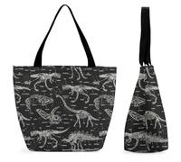 Lyfthologen Bolsa de mano con cremallera, bolsa de playa de dinosaurio blanco y negro, bolsa de hombro grande para uso diario, viajes, Dinosaurio blanco y negro, 28.5 x 18 x 32.5 cm