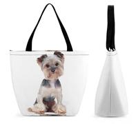 Lyfthologen Bolsa de mano con cremallera, bolsa de playa de dinosaurio blanco y negro, bolsa de hombro grande para uso diario, viajes, Yorkshire Terrier., 28.5 x 18 x 32.5 cm