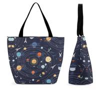 Lyfthologen Bolsa de mano con cremallera, verduras, patatas, zanahorias, ajo, bolsa de playa de cocina, bolsa de hombro grande para uso diario, viajes, Space Rocket Planet - Sistema solar, 28.5 x 18 x
