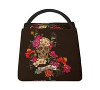 Lyfthologen Bolsa refrigeradora, diseño floral de calavera de azúcar del Día de los Muertos, bolsa de almuerzo aislada para el trabajo, camping, viajes