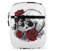 Lyfthologen Bolso de hombro, bolso cruzado de dinosaurio blanco y negro, multiuso, pequeño bolso para el trabajo, negocios, viajes, Calavera con rosas, Talla única