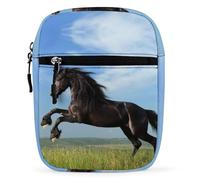 Lyfthologen Bolso de hombro, bolso cruzado de dinosaurio blanco y negro, multiuso, pequeño bolso para el trabajo, negocios, viajes, Caballo Negro, Talla única