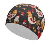 Lyfthologen Gorro de natación, gorro de natación de pollo colorido extraño, gorros de baño para cabello largo y corto