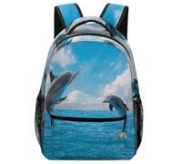 Lyfthologen Mochila casual de tela Oxford duradera, mochila con alfabeto en lenguaje de señas, bolsa universitaria para niños, niñas, viajes, deportes, Two Dolphin, One Size