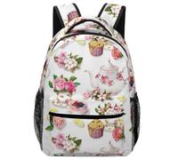 Lyfthologen Mochila casual de tela Oxford duradera, mochila con alfabeto en lenguaje de señas, bolsa universitaria para niños, niñas, viajes, deportes, Pastel y tetera floral, One Size