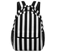 Lyfthologen Mochila casual de tela Oxford duradera, mochila de rosa roja y negra, bolsa universitaria para niños, niñas, viajes, deportes, Rayas blancas y negras, One Size