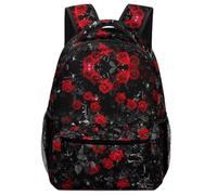 Lyfthologen Mochila casual de tela Oxford duradera, mochila de rosa roja y negra, bolsa universitaria para niños, niñas, viajes, deportes, Rosa roja y negra, One Size