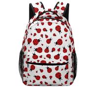 Lyfthologen Mochila casual de tela Oxford duradera, mochila de rosa roja y negra, bolsa universitaria para niños, niñas, viajes, deportes, Patrón de mariquitas infinito moteado, One Size