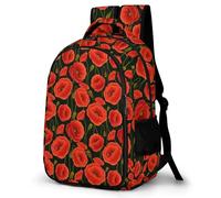 Lyfthologen Mochila de día, con estampado de huellas de animales, mochila con bolsillos para senderismo, camping, viajes, Flor de amapola roja, One Size