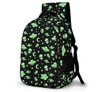 Lyfthologen Mochila divertida de Corgi, mochila con bolsillos para senderismo, camping, viajes, Green Alien Moon Ufo, One Size