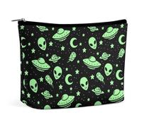 Lyfthologen Neceser portátil con cremallera para uso diario, viajes, diseño de guepardo, Green Alien Moon Ufo, One Size