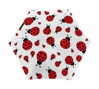 Lyfthologen Paraguas plegable, paraguas de cuero vacuno vintage negro, paraguas de viaje de 5 pliegues para resistente al viento, resistente a la lluvia, Patrón de mariquitas infinito moteado, One