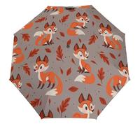 Lyfthologen Paraguas plegable, patrón de mariquitas, paraguas moteado infinito, paraguas de viaje resistente al viento y a la lluvia, Fox de dibujos animados, One size