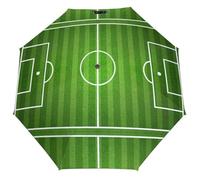 Lyfthologen Paraguas plegable, patrón de mariquitas, paraguas moteado infinito, paraguas de viaje resistente al viento y a la lluvia, Campo de fútbol verde, One size