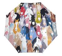 Lyfthologen Paraguas plegable, patrón de mariquitas, paraguas moteado infinito, paraguas de viaje resistente al viento y a la lluvia, Caballos de dibujos animados coloridos, One size