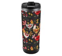 Lyfthologen Taza de café de viaje aislada de acero inoxidable de 380 ml, taza de viaje de pollo colorido extraño con tapa a prueba de fugas, parte inferior antideslizante