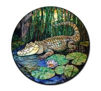 Lygond Letrero de metal circular de estaño con vitrales de cocodrilo, para patio, 30,5 x 30,5 cm