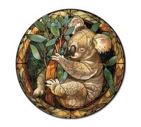 Lygond Letrero de metal circular de hojalata con vidrieras de color koala, para jardinería para pub, 30,5 x 30,5 cm