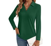 LYHIPSS Blusa tipo polo de manga 3/4 para mujer, estilo casual, cuello en V, para negocios, trabajo, 2025, a la moda, Manga larga Verde, M