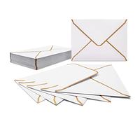 LYHLYA 50 sobres de invitación, color blanco y lujoso, 18,5 x 13,5 cm, miniatura, sobres con solapa en V, borde dorado para bodas, invitaciones, fiestas, tarjetas de felicitación