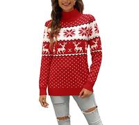 LYHNMW Suéteres feos de Navidad para mujer, diseño de copo de nieve, reno de manga larga, punto de día festivo, suéter de Navidad, Rojo, Small