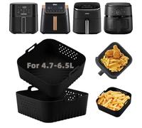 LYHOLKEER 2 Molde Silicona freidora de Aire, Accesorios Air Fryer Reutilizables, Bandeja Silicona Air Fryer Negra, Compatible con Ninja AF180EU 6,2 L, Cecotec 5,5 L y 6,5 L, COSORI 5,7 L, NARVI 5L