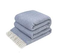 LYHome Manta Lana Merino, Plaid Cálida y Suave para Sofa y Cama 140x200 cm | 80% Lana, 20% Nylon, OEKO-TEX. Mantas Decorativas, Interior y Exterior - Dormitorio, Sala, Camping, Coche | Azul con Blanco