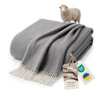 LYHome Manta Lana Merino, Plaid Cálida y Suave para Sofa y Cama 140x200 cm | 80% Lana, 20% Nylon, OEKO-TEX. Mantas Decorativas, Interior y Exterior - Dormitorio, Sala, Camping, Coche | Gris con Rombos
