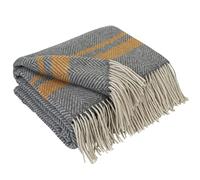 LYHome Manta Lana Merino, Plaid Cálida y Suave para Sofa y Cama 140x200 cm | 80% Lana, 20% Nylon, OEKO-TEX. Mantas Decorativas, Interior y Exterior - Dormitorio, Sala, Camping, Coche | Gris, Mostaza