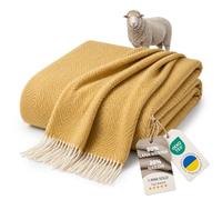 LYHome Manta Lana Merino, Plaid Cálida y Suave para Sofa y Cama 140x200 cm | 80% Lana, 20% Nylon, OEKO-TEX. Mantas Decorativas, Interior y Exterior - Dormitorio, Sala, Camping, Coche | Amarillo Mostaza
