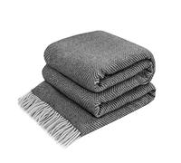 LYHome Manta Lana Merino, Plaid Cálida y Suave para Sofa y Cama 140x200 cm | 80% Lana, 20% Nylon, OEKO-TEX. Mantas Decorativas, Interior y Exterior - Dormitorio, Sala, Camping, Coche | Gris con Blanco