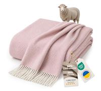 LYHome Manta Lana Merino, Plaid Cálida y Suave para Sofa y Cama 140x200 cm | 80% Lana, 20% Nylon, OEKO-TEX. Mantas Decorativas, Interior y Exterior - Dormitorio, Sala, Camping, Coche | Rosa con Rombos