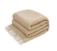 LYHome Manta Lana Merino, Plaid Cálida y Suave para Sofa y Cama 140x200 cm | 80% Lana, 20% Nylon, OEKO-TEX. Mantas Decorativas, Interior y Exterior - Dormitorio, Sala, Camping, Coche | Beige con Rombos