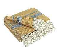 LYHome Manta Lana Merino, Plaid Cálida y Suave para Sofa y Cama 140x200 cm | 80% Lana, 20% Nylon, OEKO-TEX. Mantas Decorativas, Interior y Exterior - Dormitorio, Sala, Camping, Coche | Mostaza con Gris