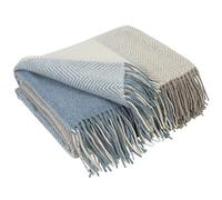 LYHome Manta Lana Merino, Plaid Cálida y Suave para Sofa y Cama 140x200 cm | 80% Lana, 20% Nylon OEKO-TEX. Mantas Decorativas, Interior y Exterior - Dormitorio, Sala, Camping, Coche | Azul Claro - Beige
