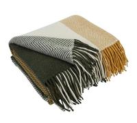 LYHome Manta Lana Merino, Plaid Cálida y Suave para Sofa y Cama 140x200 cm | 80% Lana, 20% Nylon, OEKO-TEX. Mantas Decorativas, Interior y Exterior - Dormitorio, Sala, Camping, Coche | Verde - Amarillo