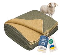 LYHome Manta Lana Merino Reversible, Manta Sofá Calentita Camping 130x170cm | Mantas 80% Lana Merino, 20% Nylon, OEKO-TEX. Para sofá, coche, camping, camper, cama 90, todo el año | Verde Oliva - Mostaza