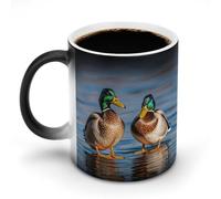 LYHVSFJW Dos tazas de café de cerámica con diseño de patos Mallard, tazas de café de vidrio que cambian de calor, taza de té personalizada, tazas de sublimación de 11 onzas para bebidas frías y