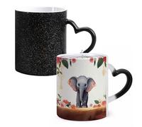 LYHVSFJW Taza de café novedosa, taza de café de cerámica con diseño de elefante de la suerte, tazas de vidrio que cambian de calor, taza de té personalizada de 325 ml, tazas de sublimación para