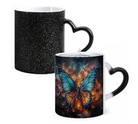 LYHVSFJW Taza de café novedosa - Taza de café de cerámica con fondo de mariposa de color, tazas de vidrio que cambian de calor, taza de té personalizada de 325 ml, tazas de sublimación para bebidas