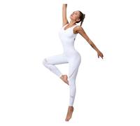LYHYDMA Mono Deportivo Mujer Mono De Yoga Aéreo Talla Grande, Malla Nailon, Espalda Cruzada, Elástico, Atuendo Deportivo For Mujer, For Correr, Gimnasio, Baile(White,XL)