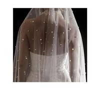 LYHYDMA Velo De Novia Velo de Novia Largo Blanco Marfil de Perlas con Peine Velo de Novia de Catedral de una Capa con Perlas de Cristal 75-300cm(White,300cm)